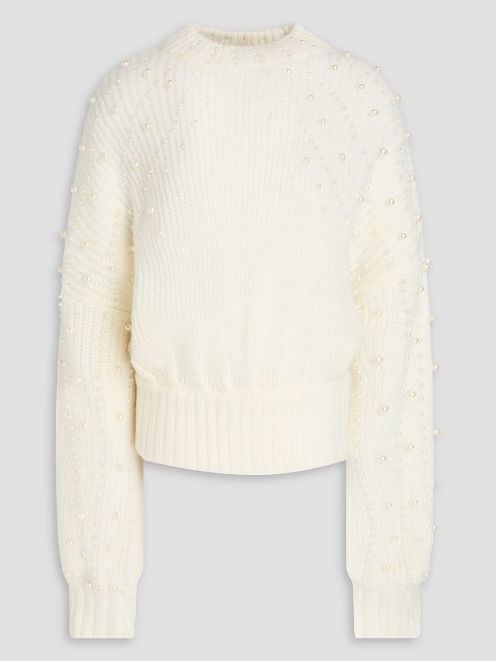 FARM RIO Brazilian Chic Off-White Pearl Embroidery Bubble Sweater
